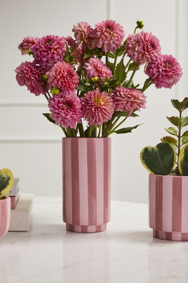 Pink Striped Tall Vase