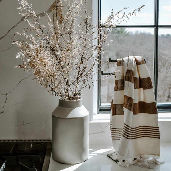 Soft Turkish Cotton Hand Towel - Neutral Stripe 
