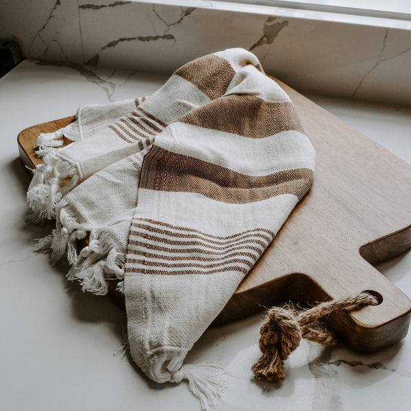 Soft Turkish Cotton Hand Towel - Neutral Stripe 