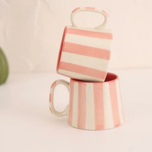 Chic Pink Stripe Coffee Mug – 6.5oz Ceramic Cup
