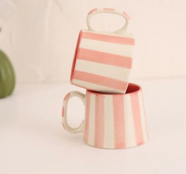 Chic Pink Stripe Coffee Mug – 6.5oz Ceramic Cup