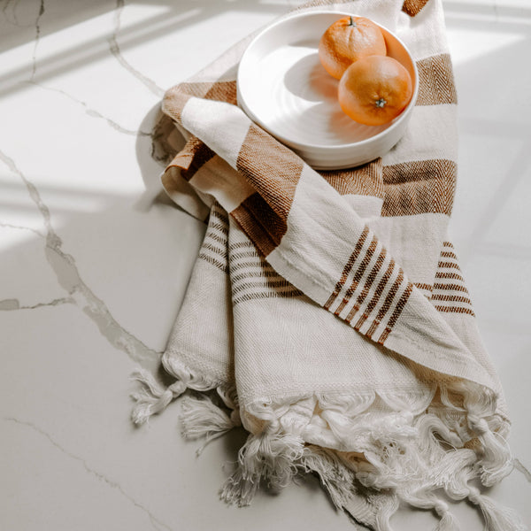 Soft Turkish Cotton Hand Towel - Neutral Stripe 